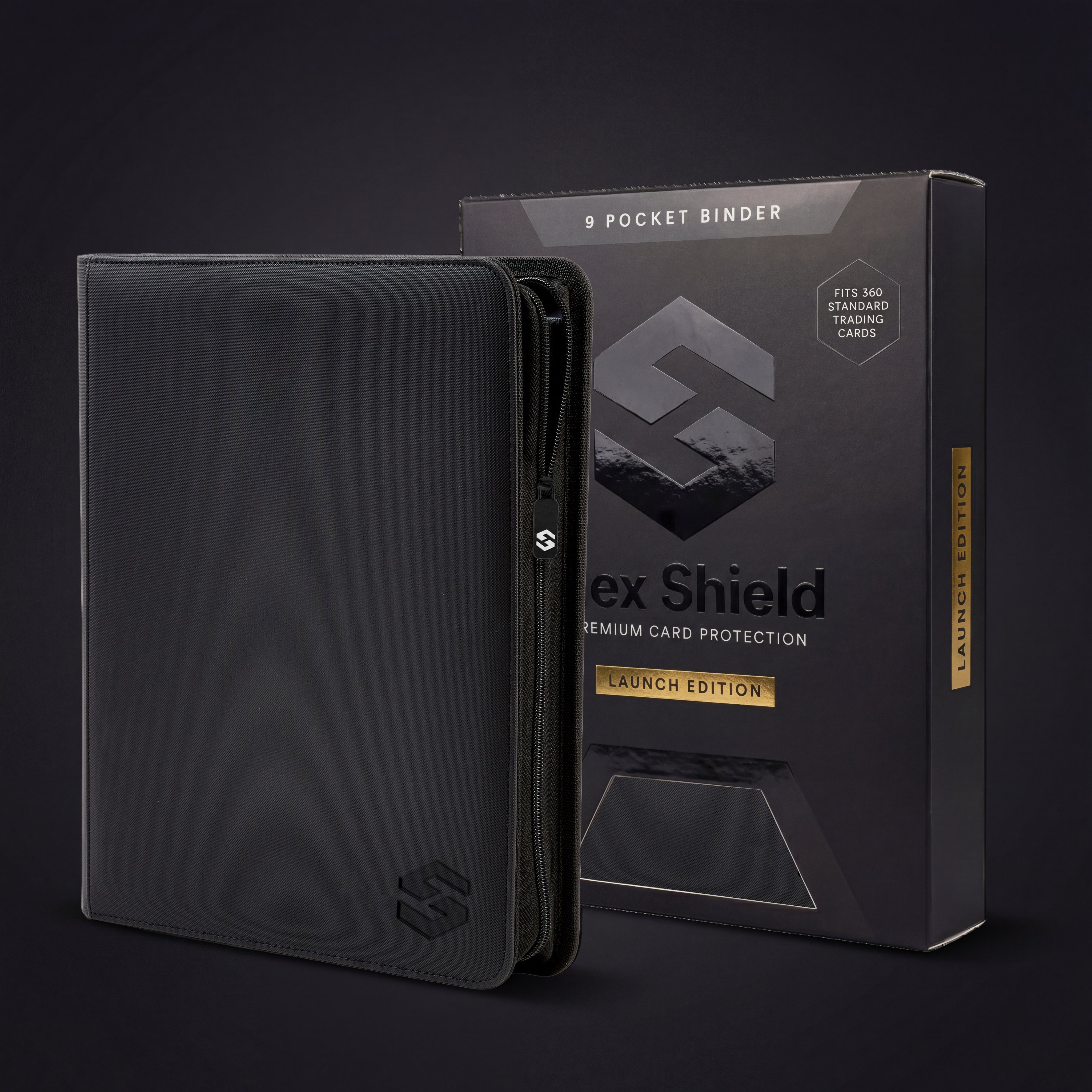 Hex Shield Premium 9-Pocket Trading Card Binder – 360 Capacity – Black Launch Edition